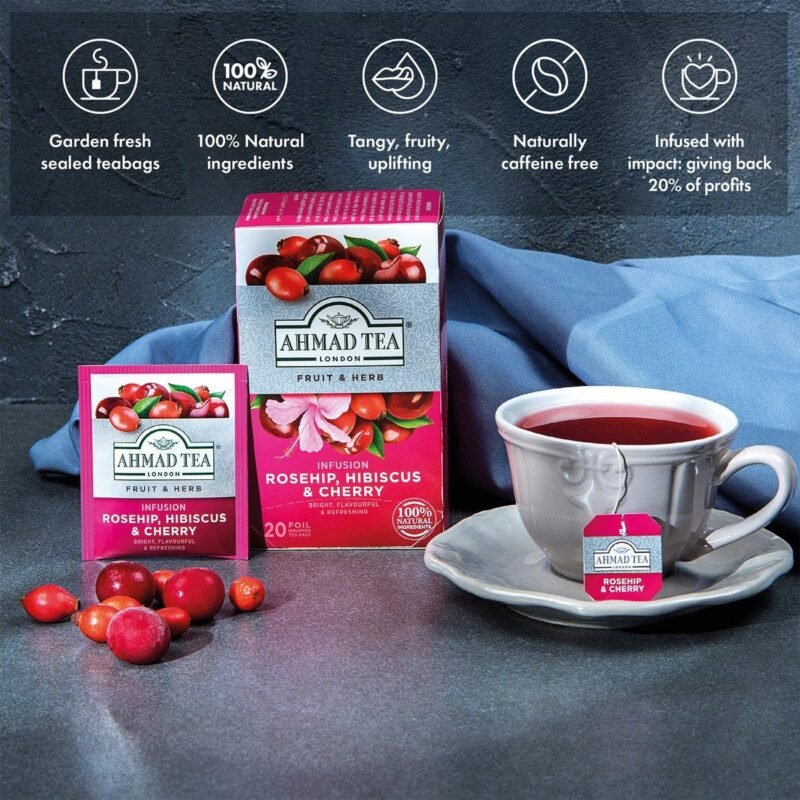 Ahmad tea Rosehip, Hibiscus, Cherry 20 envelopes 40g - Image 5